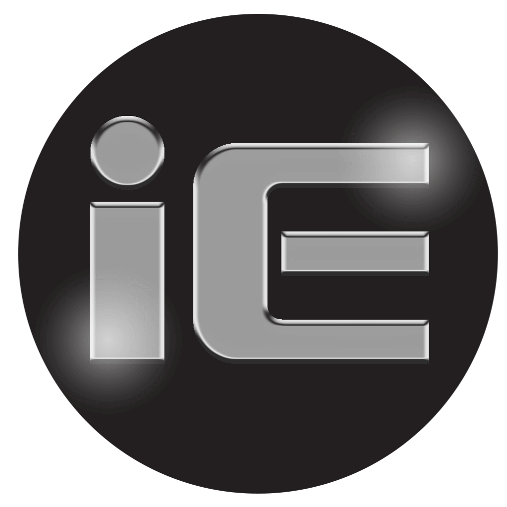Inearz silver Logo (small i next to big E) black background